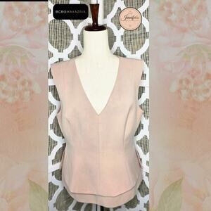 BCBGMaxAzria Bare Pink Layered V-Neck Sleeveless Peplum Top Size Large